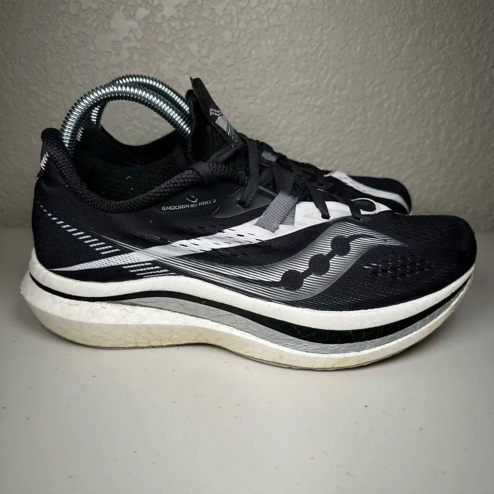 Saucony Womens Endorphin Pro 2 Athletic Running Shoes Sneaker Black White Lace 8